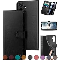 for Samsung Galaxy S24 5G Genuine Leather Wallet case 【RFID Blocking】【4 Credit Card Holder】【Real Leather】 Flip Folio Book Phone case Protective Cover Women Men for SamsungS24 case Black