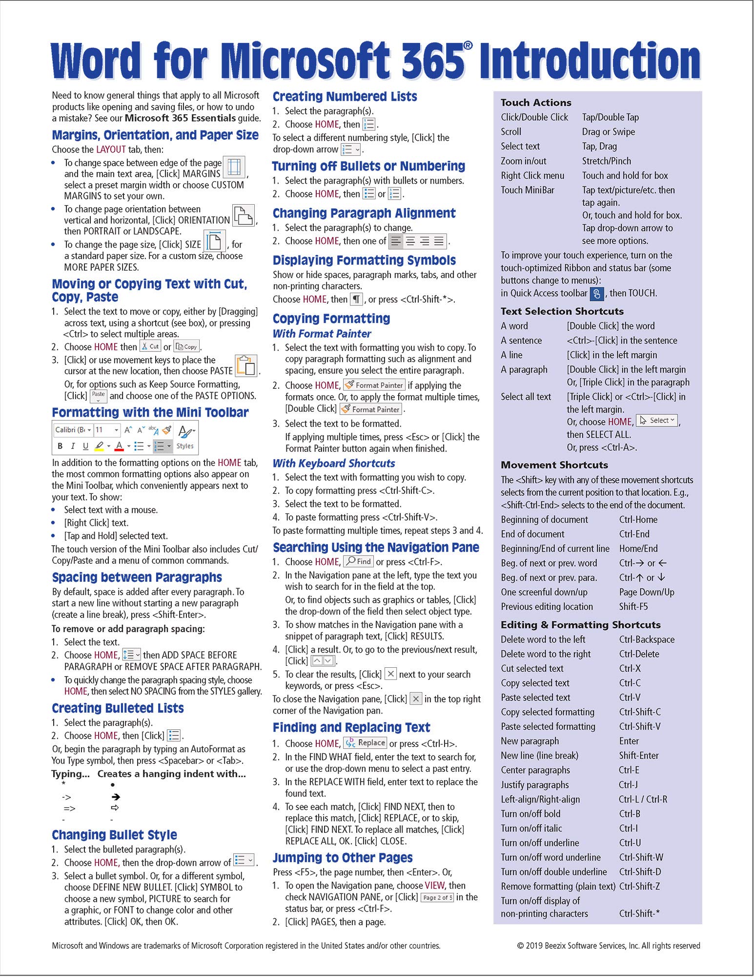 Word for Microsoft 365 (Office 365) Introduction Quick Reference Guide - Windows Version (Cheat Sheet of Instructions, Tips & Shortcuts - Laminated Card)