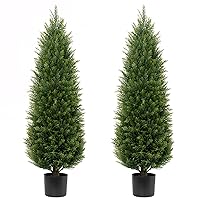 Two 4ft Artificial Topiary Tree Artificial Bushes Potted Plants UV Resistant Artificial Cedar Trees Artificial Outdoor Tree for Indoor Outdoor Front Porch Garden