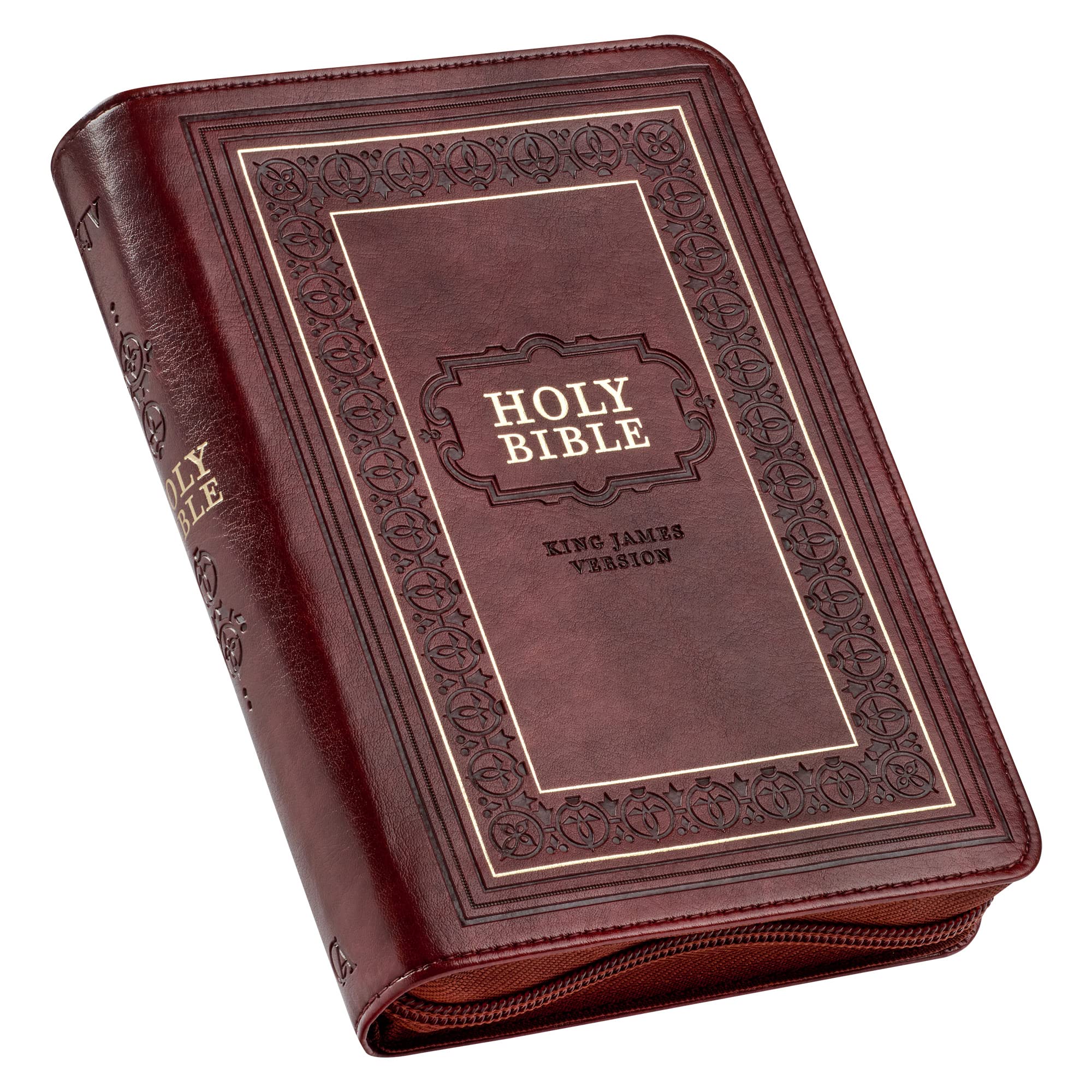 KJV Holy Bible, Compact Large Print Faux Leather Red Letter Edition - Ribbon Marker, King James Version, Burgundy, Zipper Closure