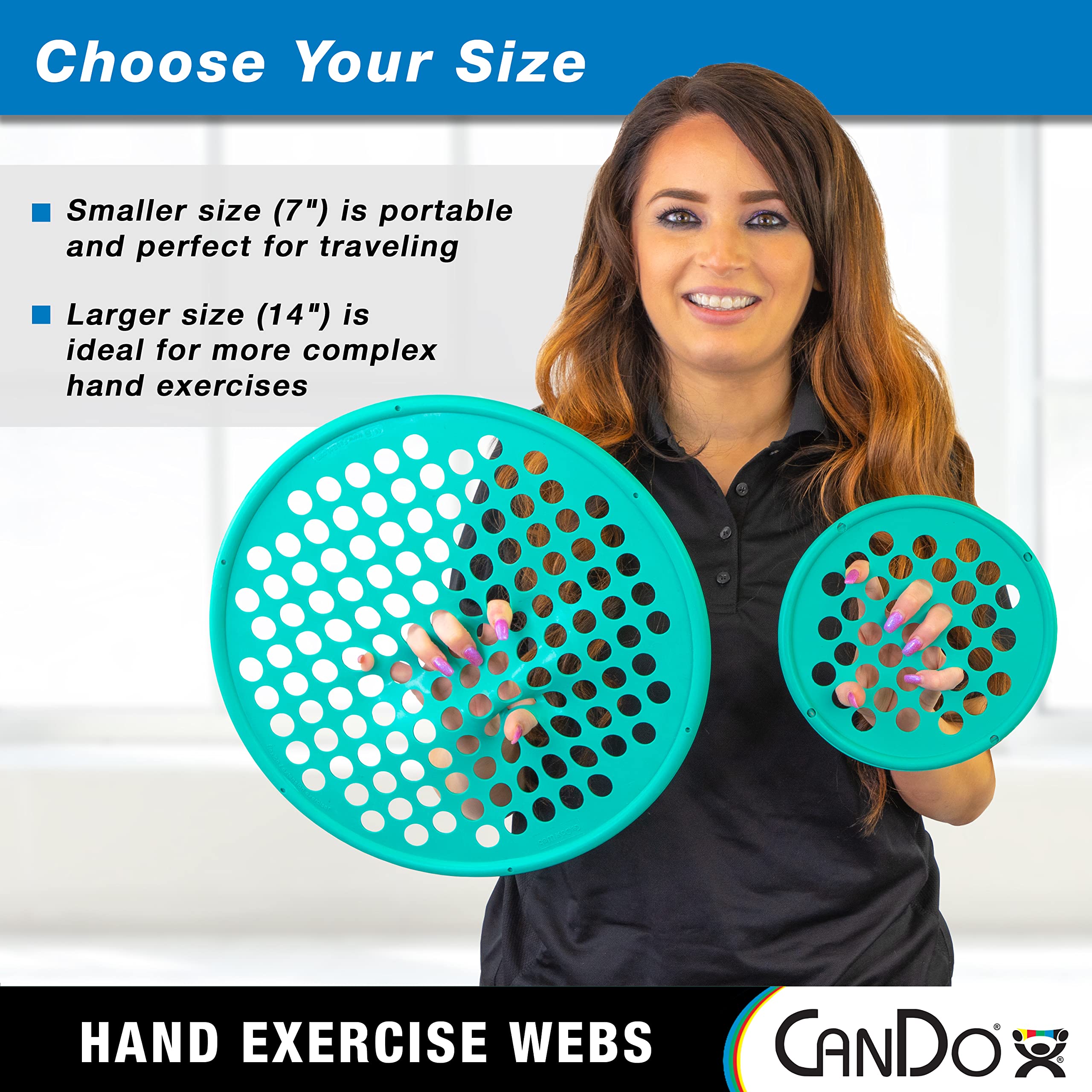 CanDo Hand Exercise Webs for Physical Therapy, Grip Strengthening, and Hand, Finger, Wrist Resistance Workouts, Portable Size, Latex Free, 14