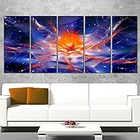 Colorful Glowing Space Flower Fractal Extra Large Floral Wall Art, 60x28-5 Equal Panels