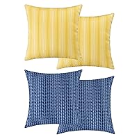 UGASA 18x18 Inch Yellow Boho Stripe Outdoor Pillow Covers 2 Packs & 18x18 Inch Navy Blue Weaving Waterproof Pillow Covers 2 Packs