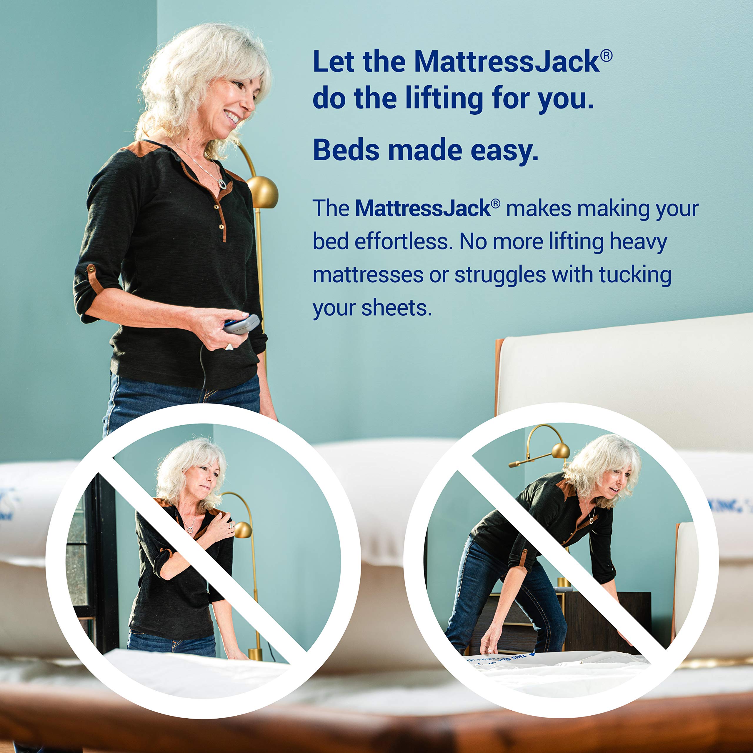 Mattress Jack Mattress Elevator - Easy Use Lifter for Sheet Tucking & Bed Making - Ergonomic Mobility & Daily Living Aid for Elderly, with Inflatable Ring, Air Pump, & Switch, Queen