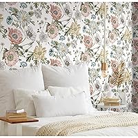 RoomMates RMK12281PL Vintage Poppy Peel and Stick Wallpaper, 20.5 inches Wide x 18 feet, Pink/Green, 30 Sq Ft