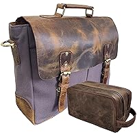 RUSTIC TOWN Premium Quality Buff Leather Messenger and Toiletry Bag Combo - The Best Travel Gift For Men Women
