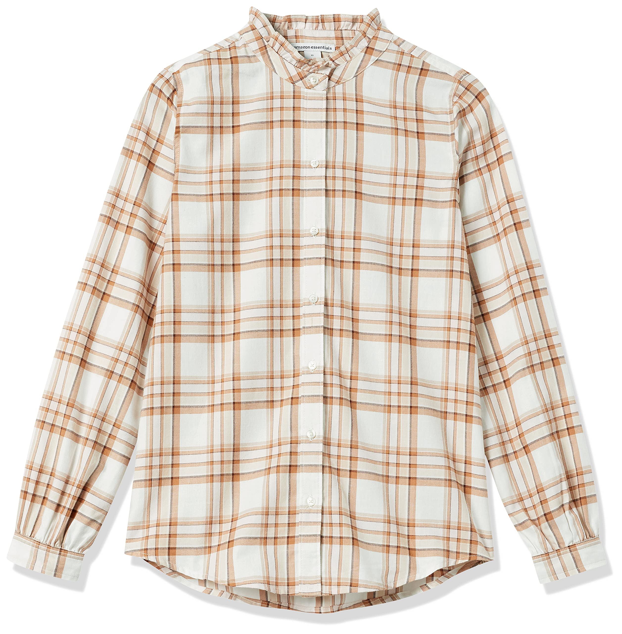 Amazon Essentials Women's Long-Sleeve Ruffle Detail Flannel Shirt
