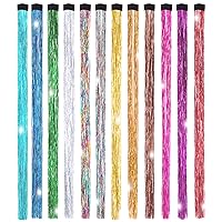 19.7 Inch Clip In Hair Fairy Tinsel Kit Clips Clip On Glitter Hair Tinsel Extensions 12 Colors