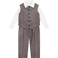 Van Heusen Boys' 4-Piece Formal Suit Set, Vest, Pants, Collared Dress Shirt, and Tie, Major Brown/White, 3T