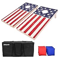 GoSports Flag Series Wood Cornhole Sets – Choose American Flag or State Flags – Includes Two Regulation Size 4 ft x 2 ft Boards, 8 Bean Bags, Carrying Case and Rules