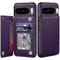 for Google Pixel 8 Pro Case Leather Wallet with Card Holder, Flip Cover Kickstand Magnetic Closure Shockproof Heavy Duty Protective Case for Google Pixel 8 Pro 6.7in-Deep Purple
