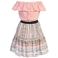 Little Girls Ruffle Off Shoulder Floral Flower Skirt 2 Pieces Clothing Dress Set
