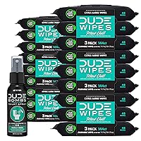 Flushable Wipes with DUDE Bombs Toilet Spray - 18 Pack, 864 Wipes + 1 Spray Bottle - Mint Chill Extra-Large Adult Wet Wipes with Eucalyptus & Tea Tree Oil - Forest Fresh Stank Eliminator