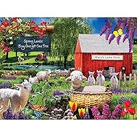 KI Puzzles 1000 Piece Puzzle for Adults Karen Burke Spring Lambs 27x20 Country Farm Jigsaw Multicolor