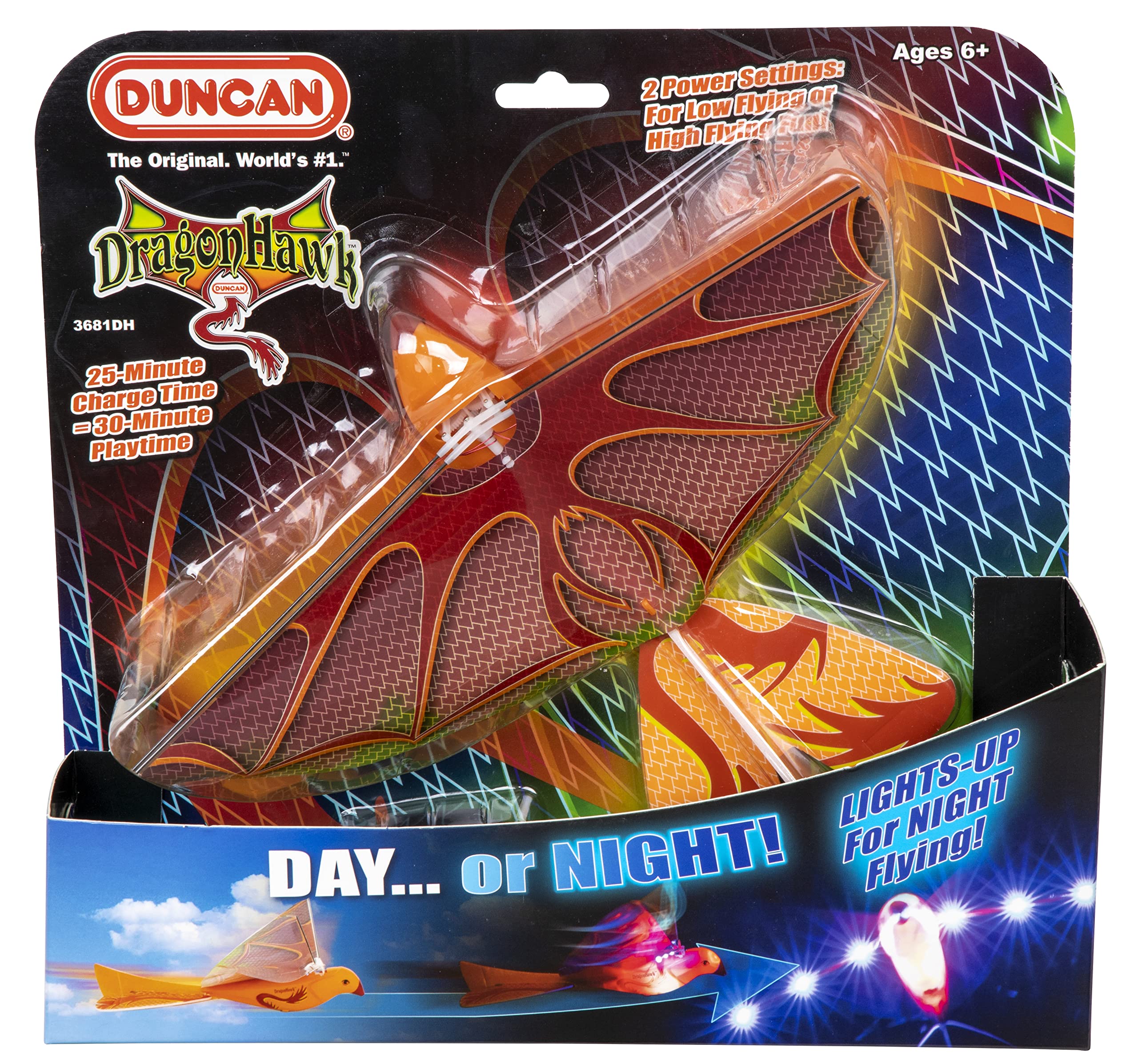 Duncan Toys Dragon Hawk Light-Up Flying Bird - Day/Night Motorized Toy with Shake Auto Start, USB Charger, 2 Flight Positions