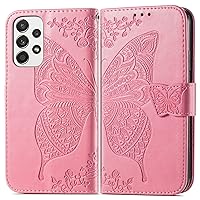Fashion Charming Butterfly Pattern PU+TPU Phone case with Wallet Card Holder for Samsung Galaxy A23 A33 A53 A54 A72 A73 A82 A04 S E 4G 5G Cover Skin-Friendly Shockproof Bumper(Pink,A23 4G/5G)