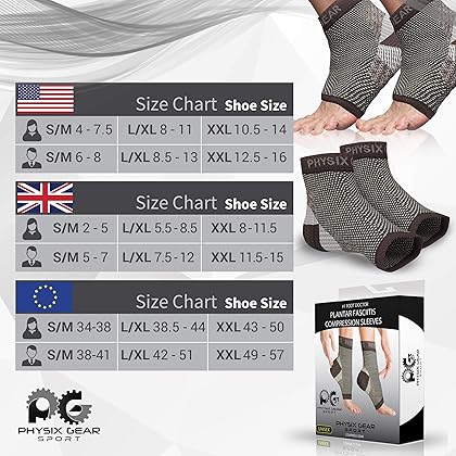 Physix Gear Sport Plantar Fasciitis Socks with Arch Support for Men & Women - Ankle Compression Sleeve, Toeless Compression Socks Foot Pain Relief, Ankle Swelling Better Than Night Splint, Black L/XL