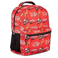 Disney Cars Lightning McQueen Allover Backpack - Lightning McQueen, Mater, Doc Hudson Backpack - Officially Licenced School Bookbag (Red)