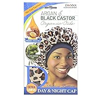 Donna Premium Deluxe Pattern Day and Night Cap Argan & Black Castor Oil Hair Care Treatment Leopard Pattern 22652