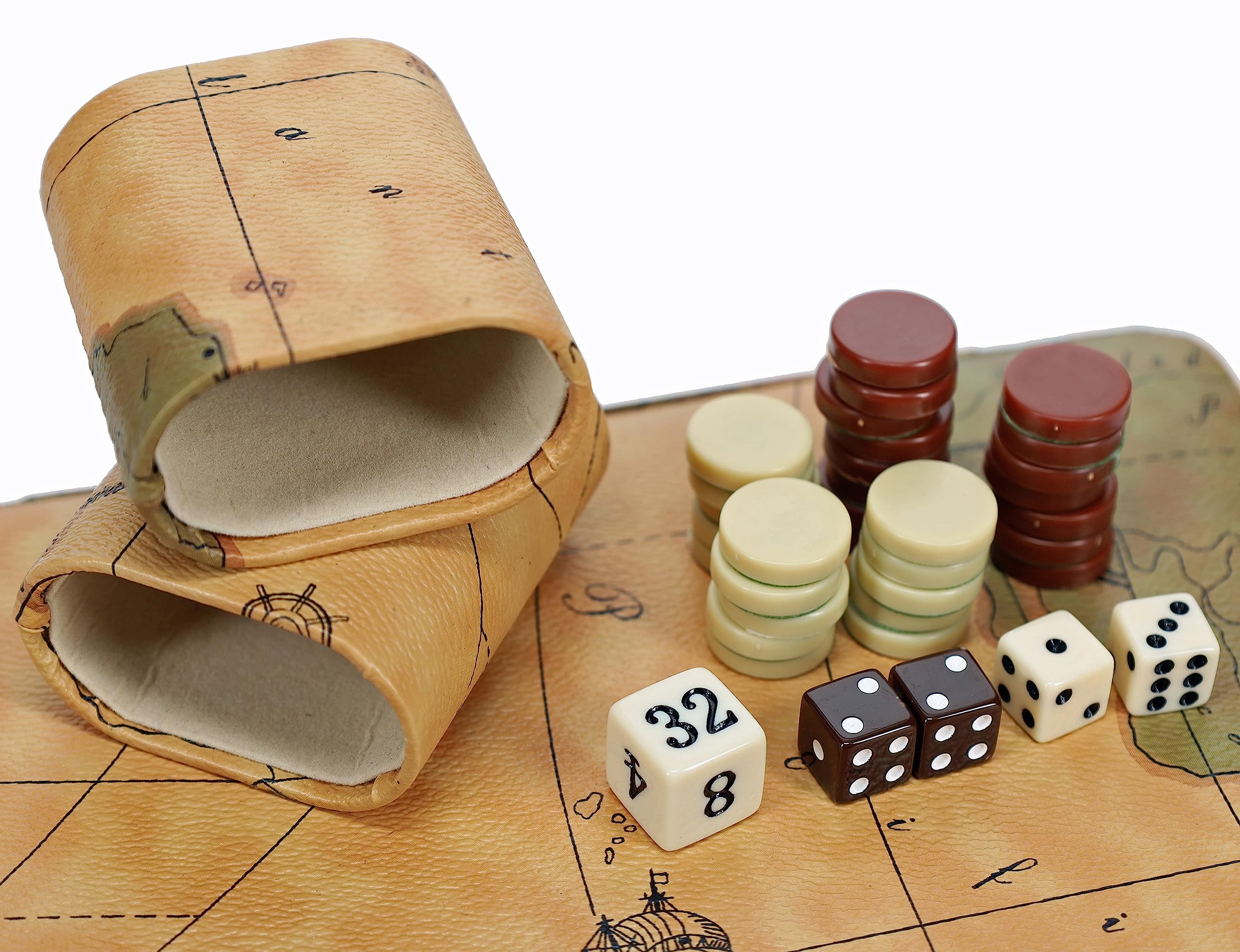 WE Games Backgammon Set, Board Games for Adults - Travel Games - Magnetic with Tan Map Style Leatherette Backgammon Board and Carrying Strap - Travel Backgammon Sets for Adults