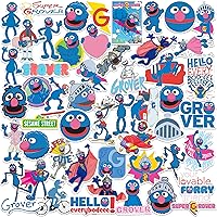 Sesame Street Grover 50ct Vinyl Large Deluxe Stickers Variety Pack - Laptop, Water Bottle, Scrapbooking, Tablet, Skateboard, Indoor/Outdoor