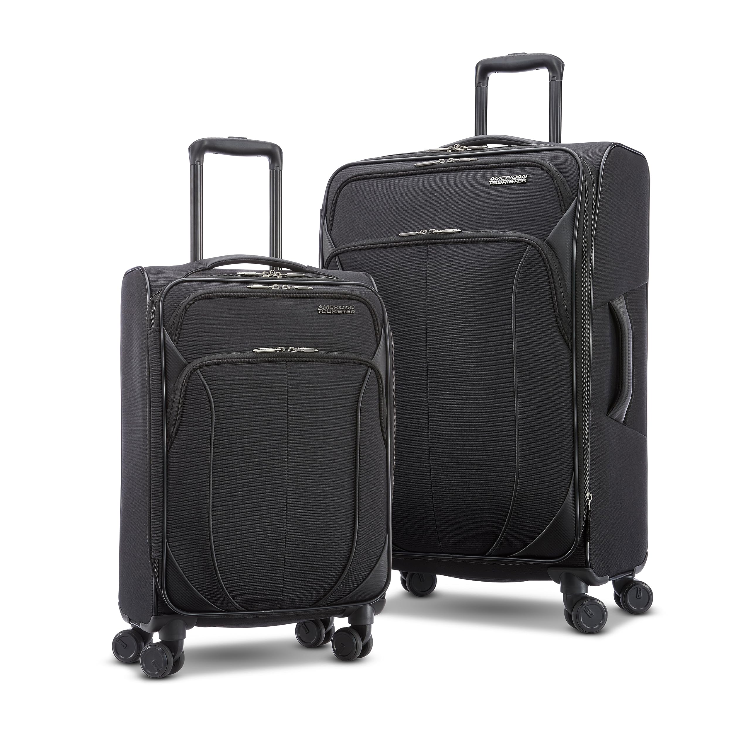 AMERICAN TOURISTER 4 KIX 2.0 Softside Expandable Luggage with Spinners, Black, 2-Piece Set (20/24)