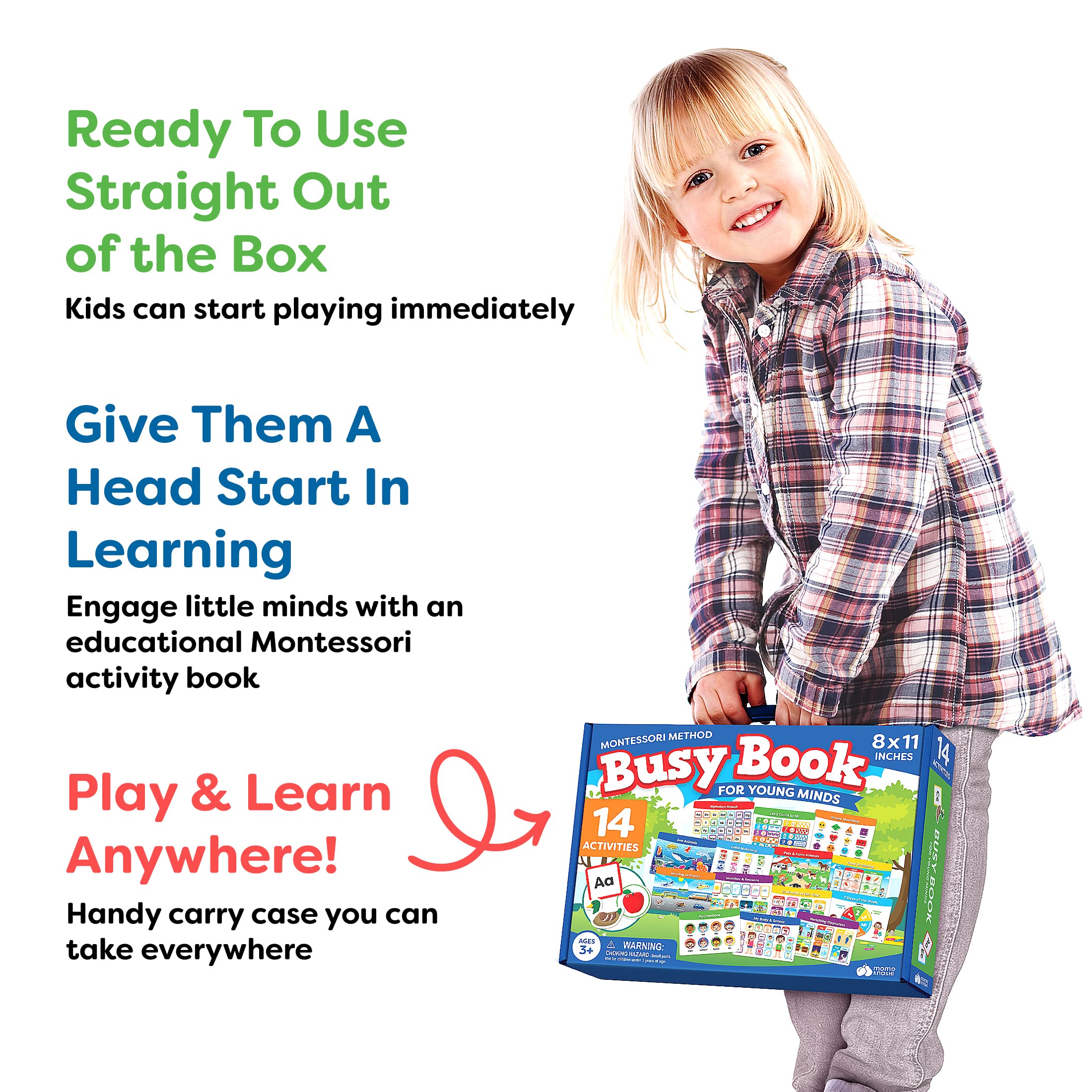 Montessori Busy Book for Toddlers Ages 3 and Up - Pre K Preschool Learning Activities Book - Autism Sensory - Kindergarten Educational Toys for 3 Year Old , Ages 3-4 4-8 5-7