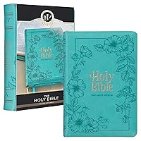 KJV Holy Bible, Standard Size Faux Leather Red Letter Edition Thumb Index, Ribbon Marker, King James Version, Teal Floral Zipper Closure