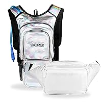 SoJourner Solid White Fanny Pack Bundle with Sojourner Rave Hydration Pack Backpack (3 Pocket Holographic Silver)