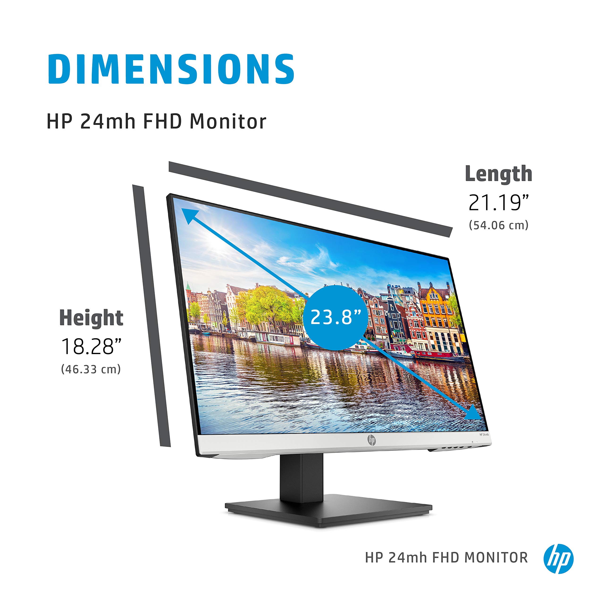 HP 24mh FHD Monitor - Computer Monitor with 23.8-Inch IPS Display (1080p) - Built-In Speakers and VESA Mounting - Height/Tilt Adjustment for Ergonomic Viewing - HDMI and DisplayPort - (1D0J9AA#ABA)