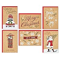 Hallmark Boxed Christmas Cards Assortment, Rustic Kraft (6 Designs, 36 Cards with Envelopes)