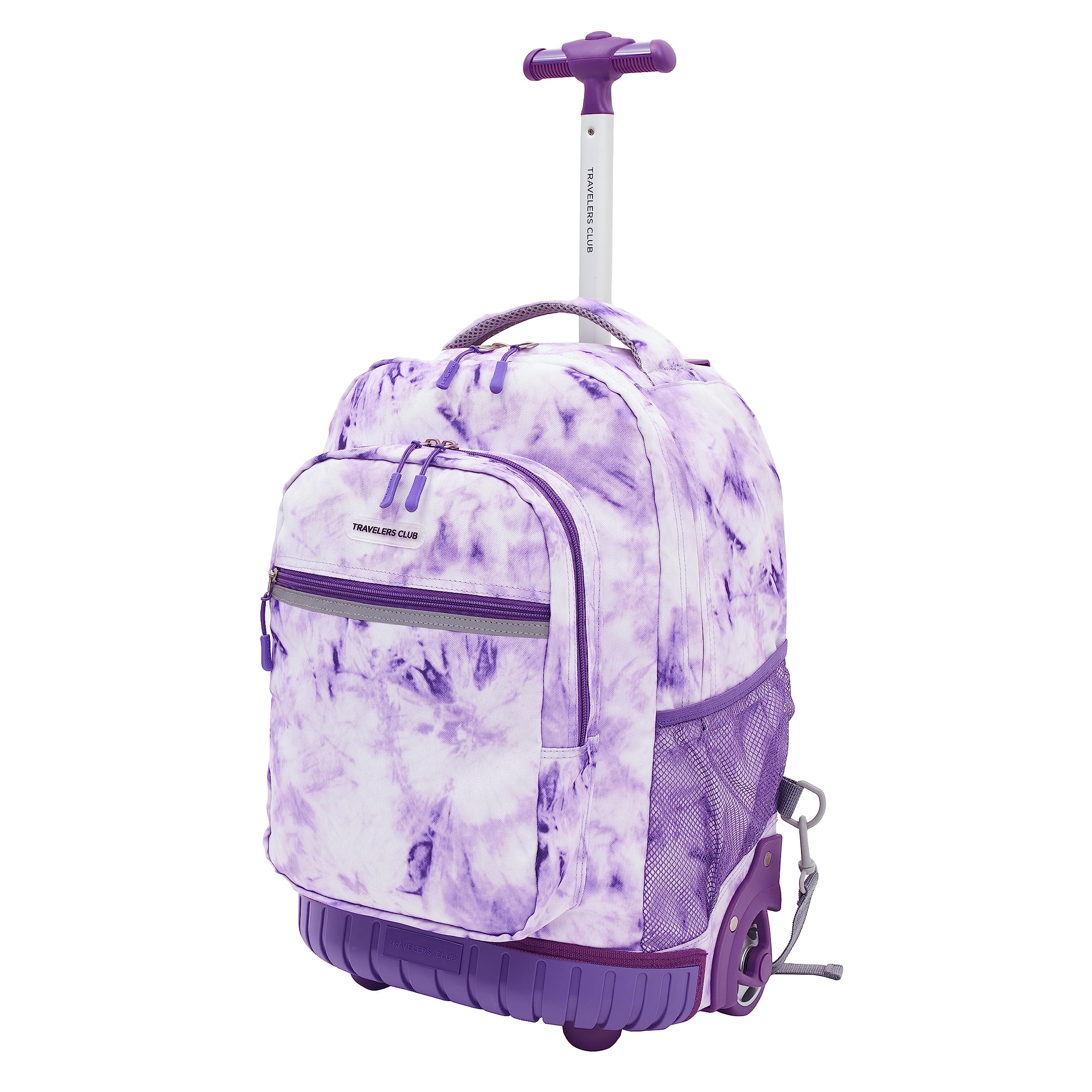 Travelers Club Rolling Backpack with Shoulder Straps, Purple Tye, 18-Inch