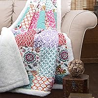 Lush Decor, Purple and Turquoise Brookdale Reversible Throw-Colorful Floral Pattern Patchwork Blanket-60 x 50
