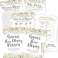 Hadley Designs 50 Gold Who Knows Mommy Best, Baby Prediction and Advice Cards etc, 25 Guess How Many Cards - 6 Double Sided Cards Baby Shower Games Funny, How Many Kisses Game Baby Shower Decorations