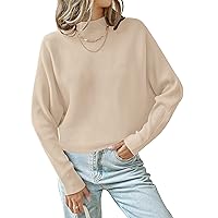 ZESICA Women's 2024 Fall Turtleneck Batwing Long Sleeve Ribbed Knit Casual Soft Pullover Sweater Jumper Top