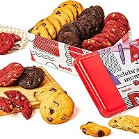 David’s Cookies Assorted Mini Cookies in Celebrate Moms Sweet Sampler Tin - Fresh Baked Mini Bites w/Chocolate Chip, Chocolate & White Chocolate Chip & Red Velvet Flavors - Gourmet Gift for Mom 14oz