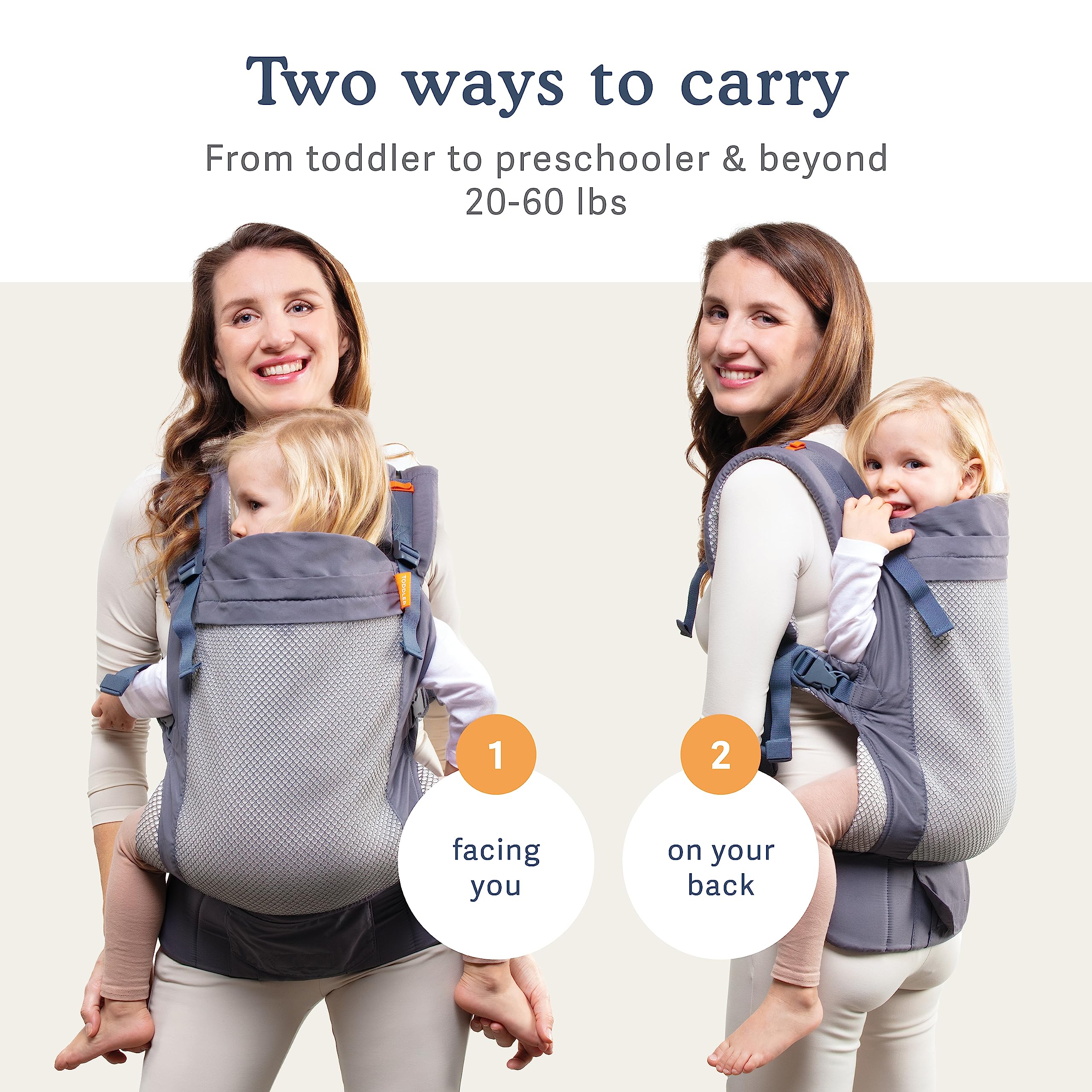 Beco Toddler Carrier with Extra Wide Seat - Toddler Carrying Backpack Style and Front-Carry - Lightweight & Breathable Child Carrier - Toddler Sling Carrier 20-60 lbs (Cool Dark Grey)