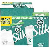 Silk Shelf-Stable Organic Soy Milk, Unsweetened, Dairy-Free, Vegan, Non-GMO Project Verified,32 Fl Oz(Pack of 6)