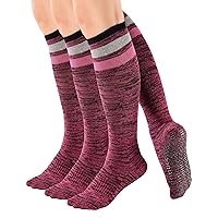 Women's Purple Anti Skid Non Slip Odor Control Grips Compression Knee High Yoga Pilate Socks Stocking,Size 5-10