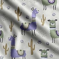 Soimoi Llama Alpaca Printed, Polyester Fleece, Fabric by The Yard Sewing DIY Stretch Fabric 56 Inches Wide, Warm Fabric for Hats, Coats, Gloves, Blankets, Green & Purple