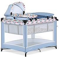 Lilly Deluxe-Playard in Spring Grey with Full Bassinet, Changing Tray and Infant Bassinet | with Canopy | Waterproof Fabric | JPMA Certified | Lightweight