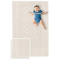 Yay Mats Stylish Extra Large Baby Play Mat. Soft, Thick, Non-Toxic Foam Covers 6 ft x 4 ft. Expandable Tiles with Edges Infants and Kids Playmat Tummy Time Mat (Carter Mudcloth Tan)