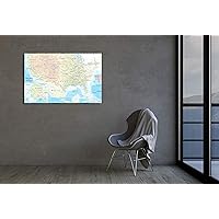 USA America Map Atlas Home Office Decor Print Glass Wall Art Tempered Glass Gift