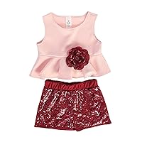 Flower Girl Shorts Set Sequin Shorts Tank Top 2 Pieces Set for Girl