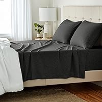 Amazon Basics Cotton Jersey 4-Piece Bed Sheet Set, Queen, Dark Gray, Solid