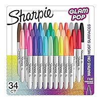 SHARPIE Glam Pop Permanent Markers, Fine Point, 34 Count