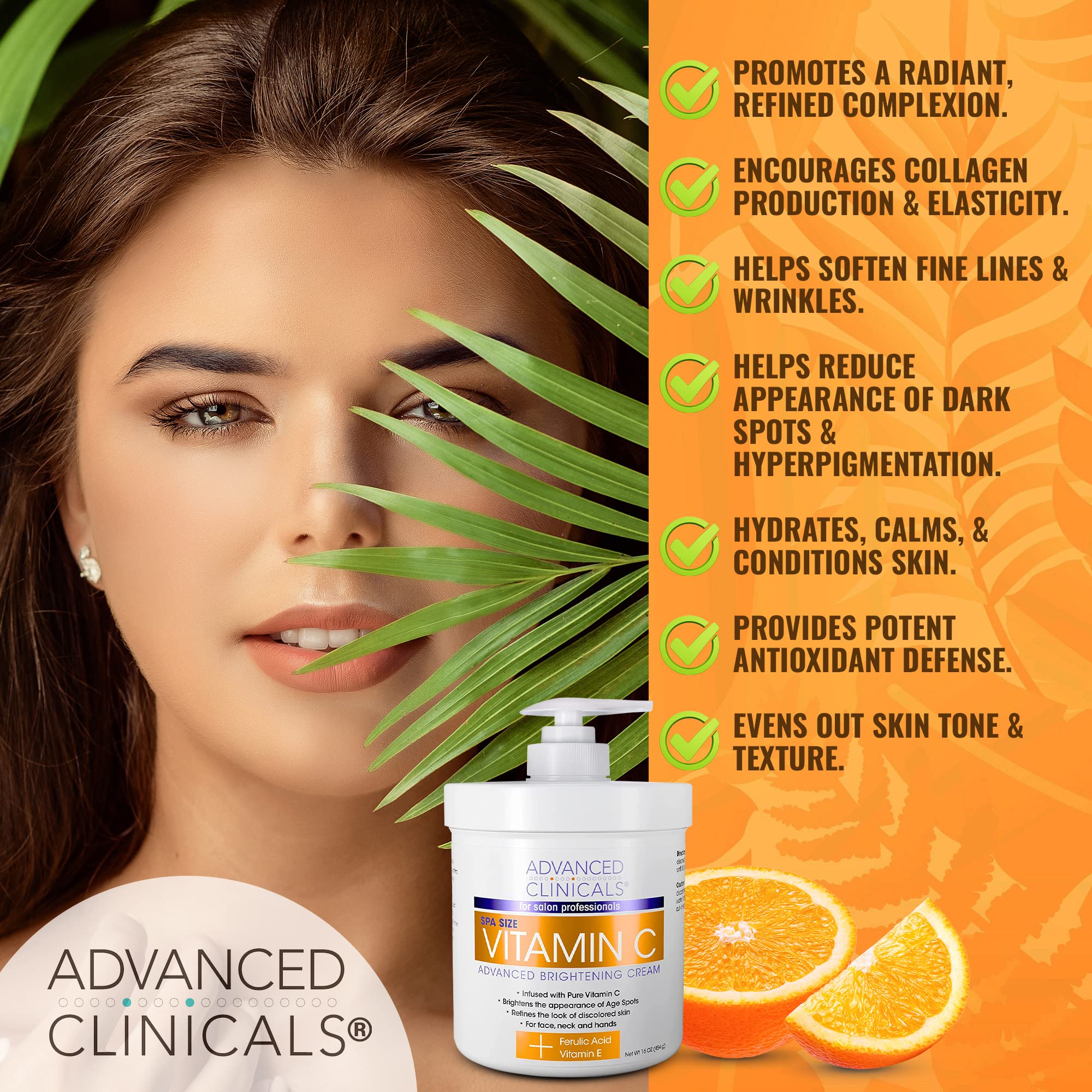 Advanced Clinicals Vitamin C Cream Face Lotion & Body Lotion Moisturizer | Anti Aging Skin Care Firming & Brightening Cream For Body, Face, Uneven Skin Tone, Wrinkles, & Sun Damaged Dry Skin, 16 Oz