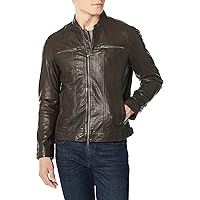 John Varvatos Star USA Men's Brando Band Collar Leather Jacket