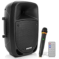 Pyle 800W Portable Bluetooth PA Speaker - 8’’ Subwoofer, LED Battery Indicator Lights w/ Built-in Rechargeable Battery, MP3/USB/SD Card Reader, and UHF Wireless Microphone - Pyle PSBT85A,Black