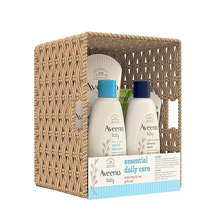 Aveeno Baby Essential Daily Care Baby & Mommy Gift Set Featuring a Variety of Skin Care and Bath Products to Nourish Baby and Pamper Mom, Baby Gift for New and Expecting Moms, 7 Items